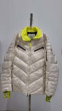 Bogner Men's Down Quilted Ski Jacket - Cream with Neon Accents (Size L)